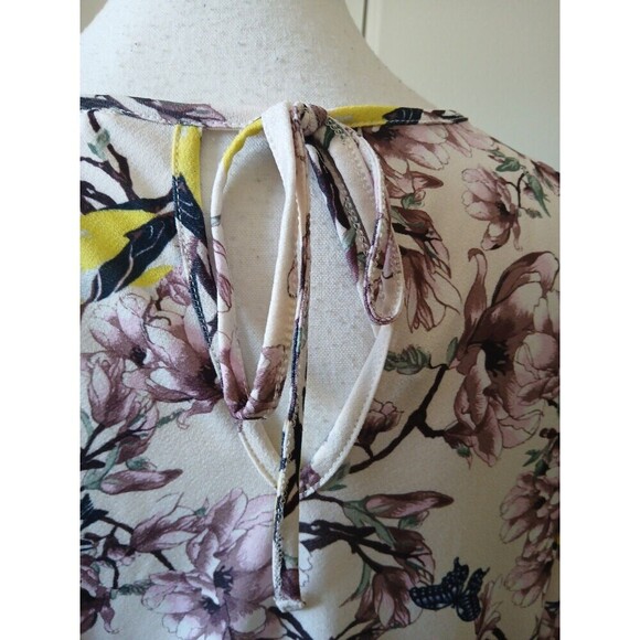 H&M Brand Women's Multi-Color Long Sleeve Floral Top Large Bird Butterfly Spring - Picture 4 of 16